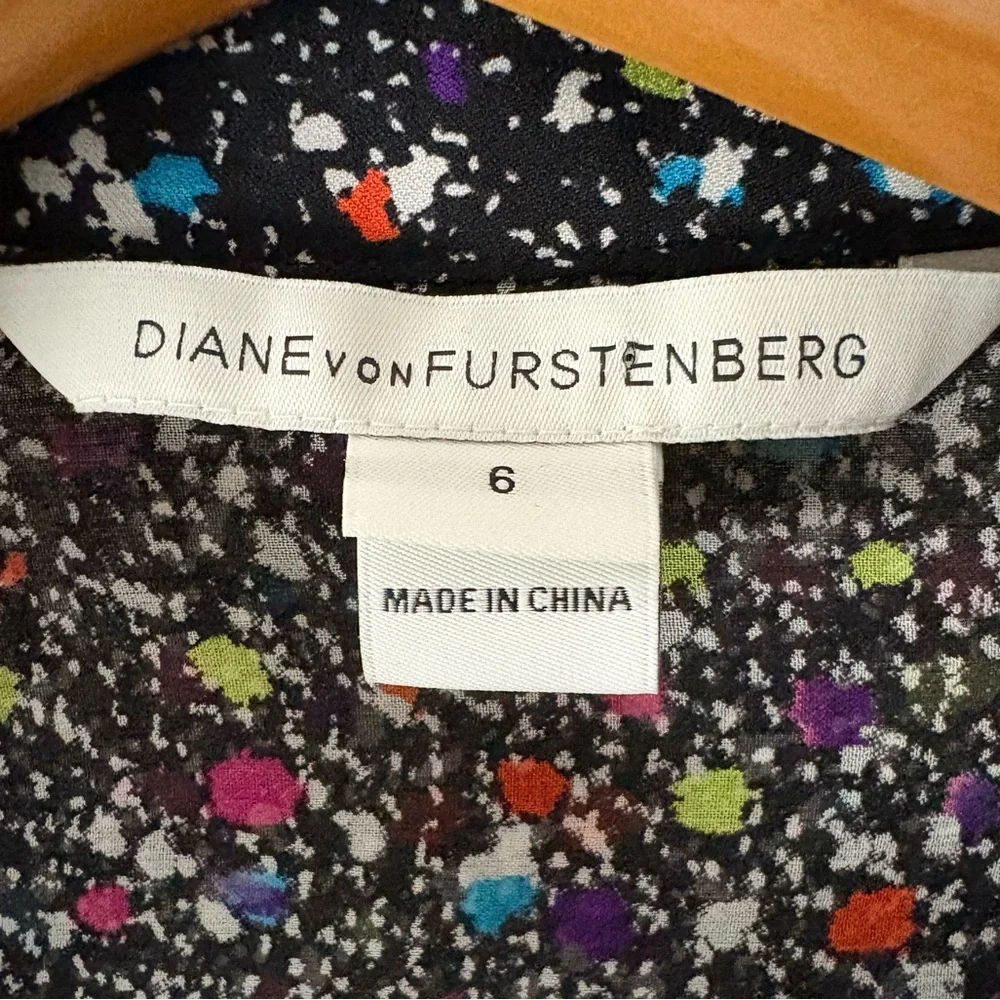 DVF Diane Von Furstenberg Mariah Tweed Confetti Button Front Silk Blouse Sz 6